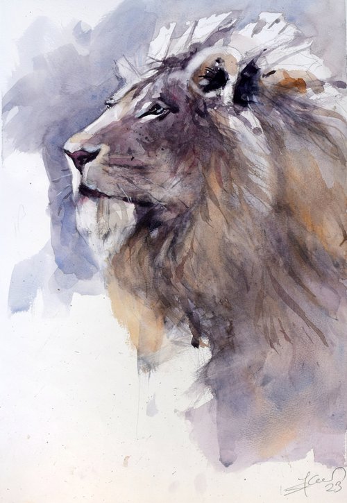 Lion's head 4 by Goran Žigolić Watercolors
