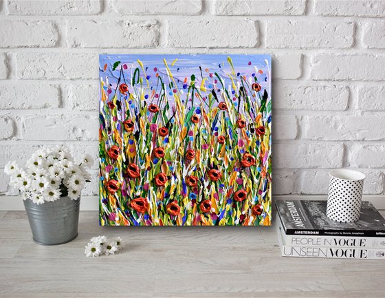 Poppy Meadow II - Original Wildflower Abstract Painting, Impasto Art