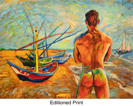 Bather with Fishing Boats