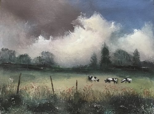 English Landscape With Cows by Maxine Anne  Martin