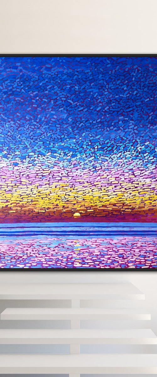 Large seascape painting, abstract sunset by Volodymyr Smoliak