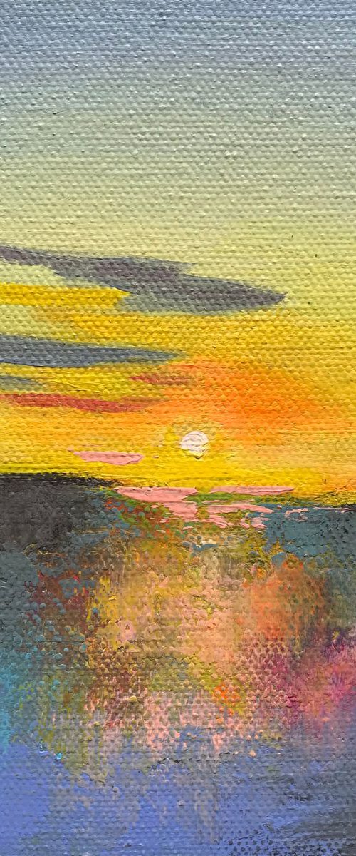 Sunset painting! Miniature Art ! Semi Abstract art ! Ready to hang! by Amita Dand