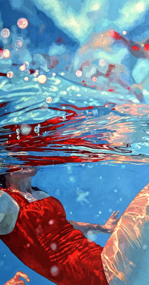 Sun Soaked - Large Swimming Painting by Abi Whitlock