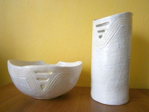 Ceramic vase with a bowl 1 .. by Emília Urbaníková