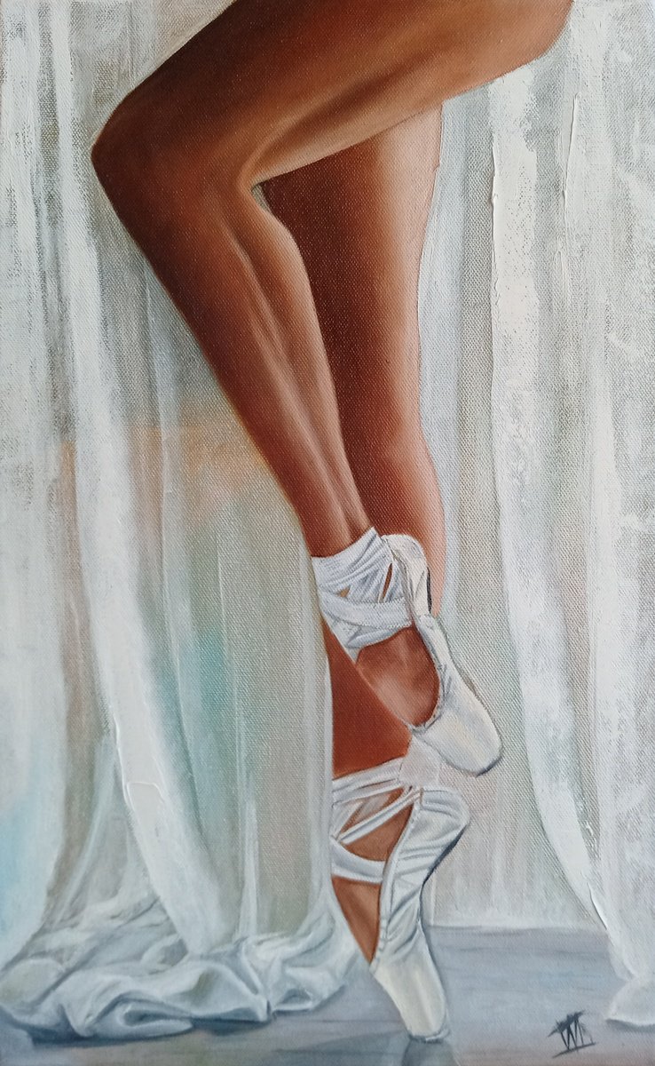 Photorealistic Portrait Oil Painting By Ira Whittaker, 12 X 19, Be On Pointe, Original Artwork