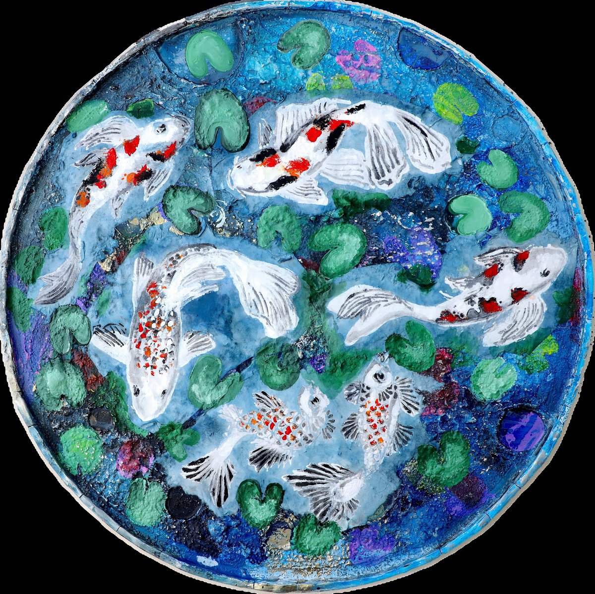 Impressionistic Landscape Painting By Poovi Art, 27 X 27", Harmony - Fish Pond, Original Artwork