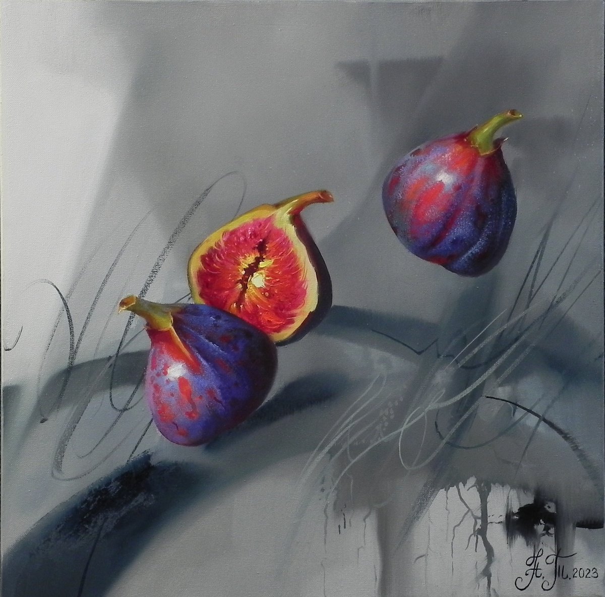 Abstract Oil Painting By Tetiana Novikova, 20 X 20", - Dance On Gray - ?, Original Artwork