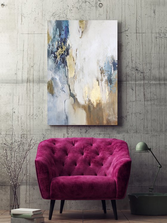 "Blue Flow" Abstract blue gold brown art