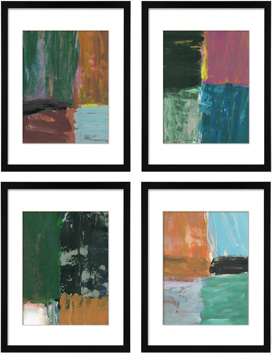Organic Abstract Acrylic Painting By Gabriel Prundeanu, 47 X 16, Set Of 4 Abstract Paintings, Original Artwork