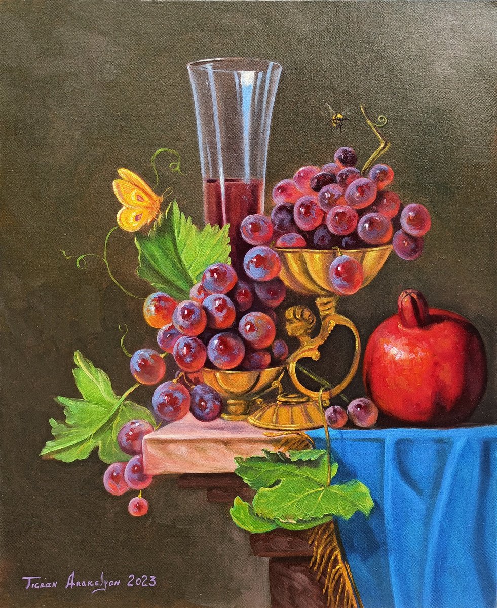 Photorealistic Still Life Oil Painting By Tigran Araqelyan, 16 X 20", Still Life - Fruits, Original Artwork