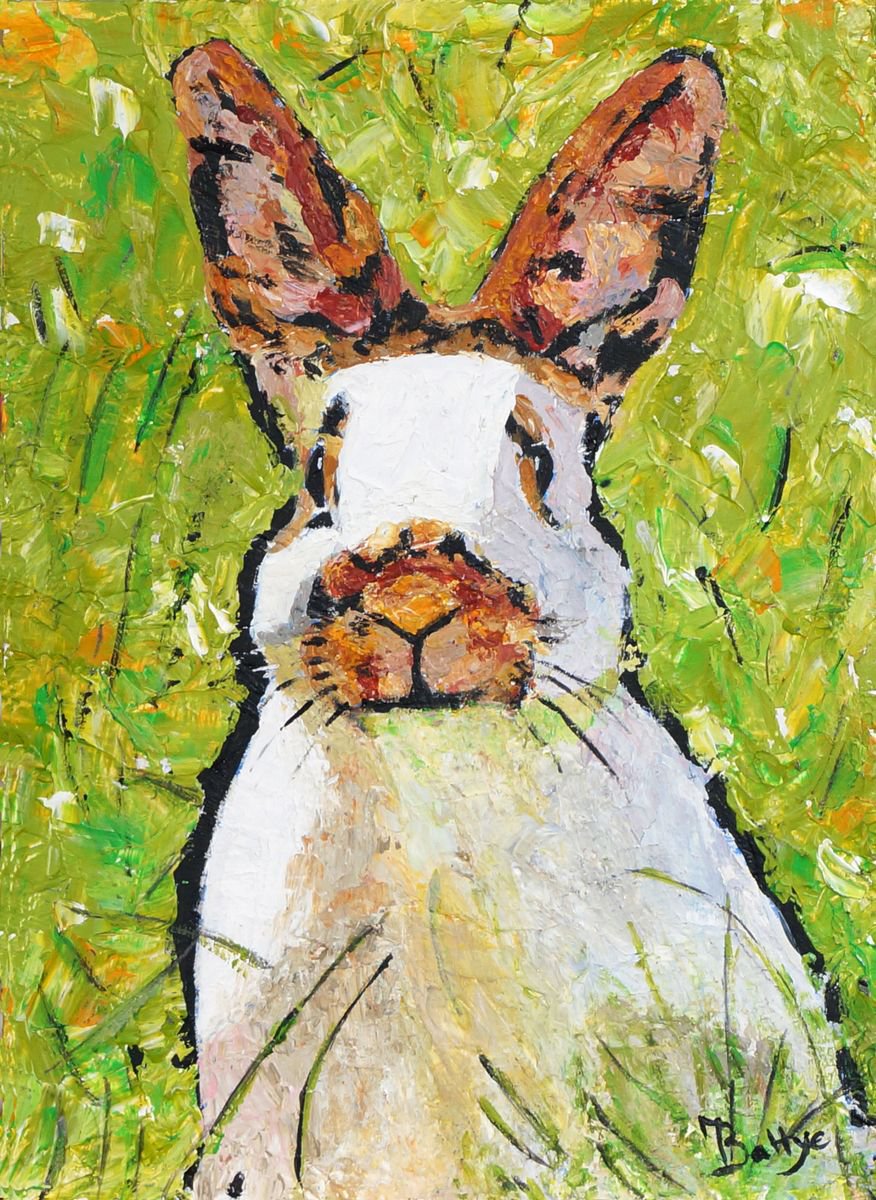 Easter Bunny - Palette Knife Painting - Ready To Hang by Margaret Battye
