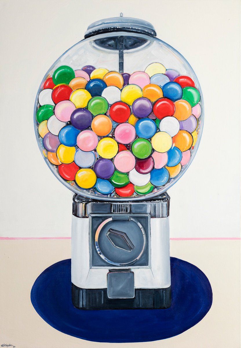 Urban And Pop Still Life Oil Painting By Emma Loizides, 37 X 53, Gumballs, Original Artwork