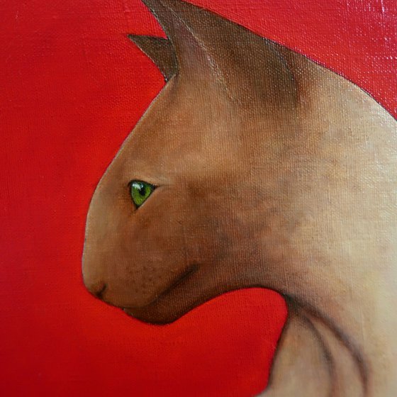Oriental cat. Oil painting with gold leaf