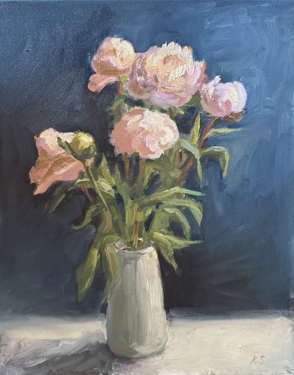 Impressionistic Botanical Oil Painting By Kate Sosonna, 16 X 20", Winter Peonies, Original Artwork