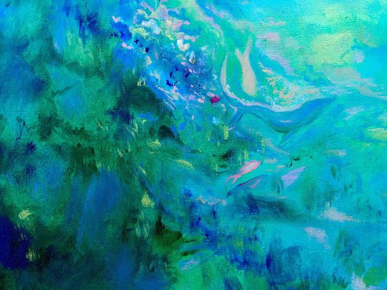 Undersea - original undersea or underwater oil art painting on stretched canvas
