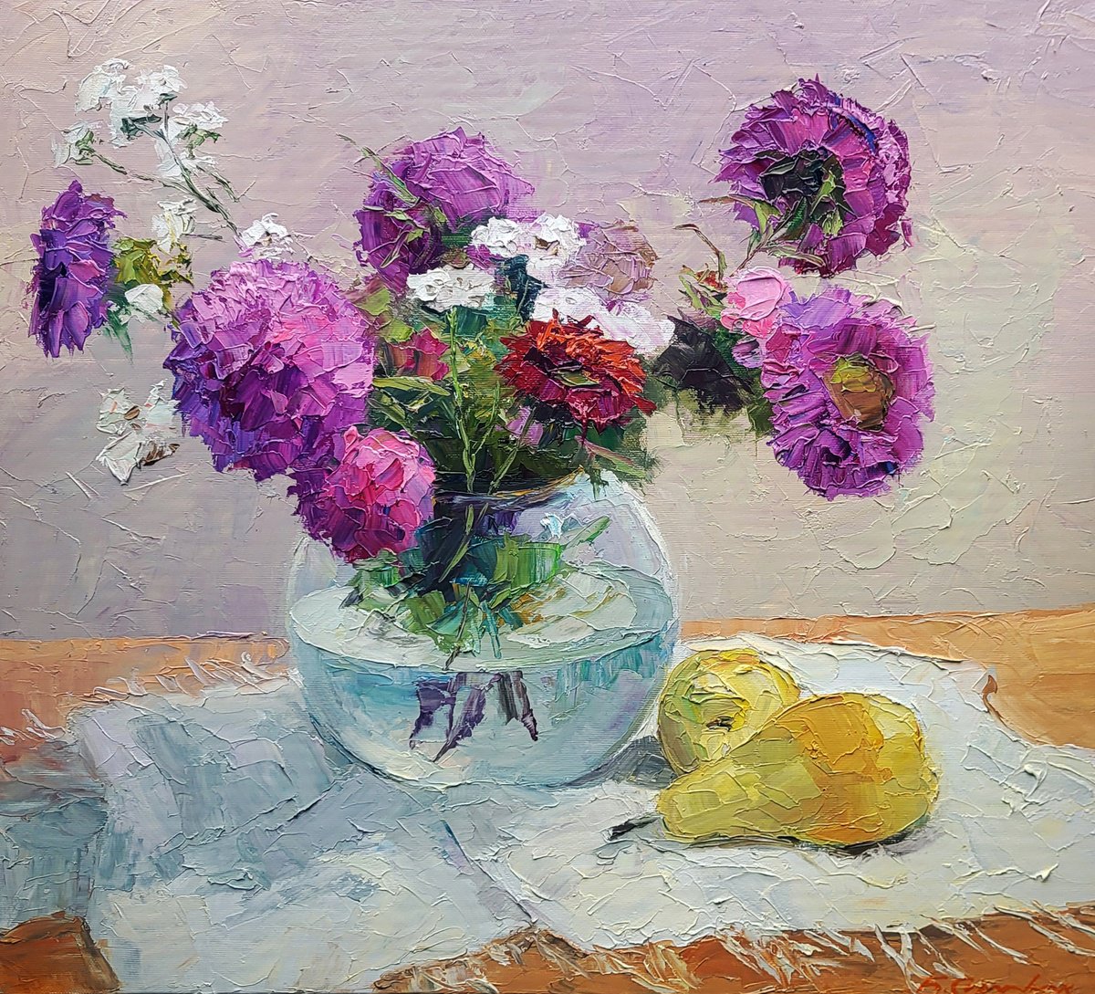 Asters In A Vase On A Table By Boris Serdyuk, 22 X 20, Artwork For Sale On Artfinder