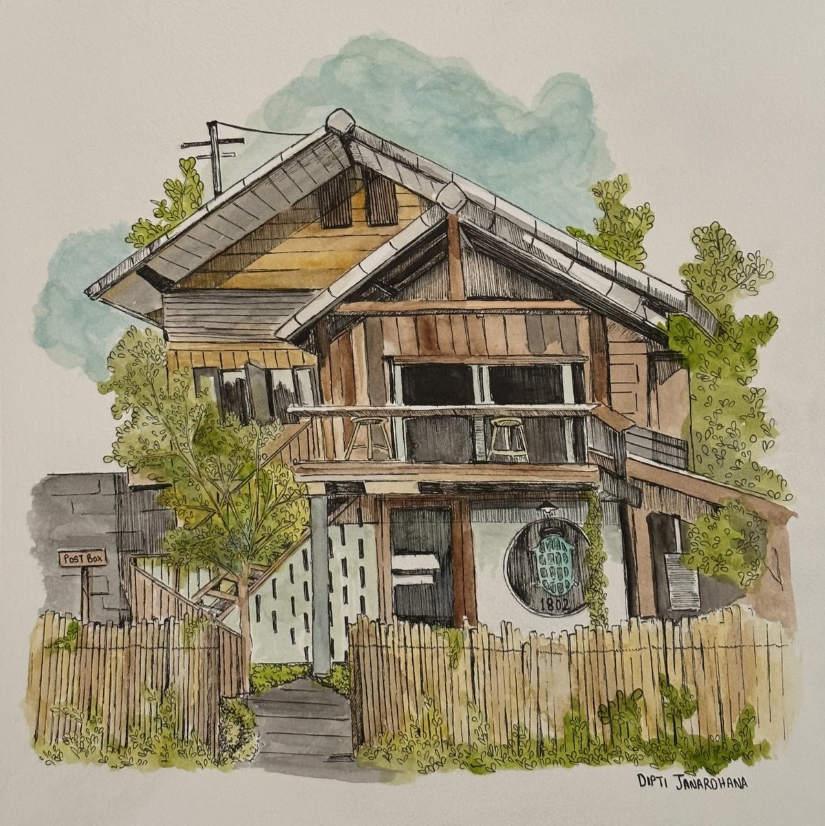 Illustrative Cityscapes Watercolour By Dipti Janardhana, 8 X 8, 1802, Original Artwork