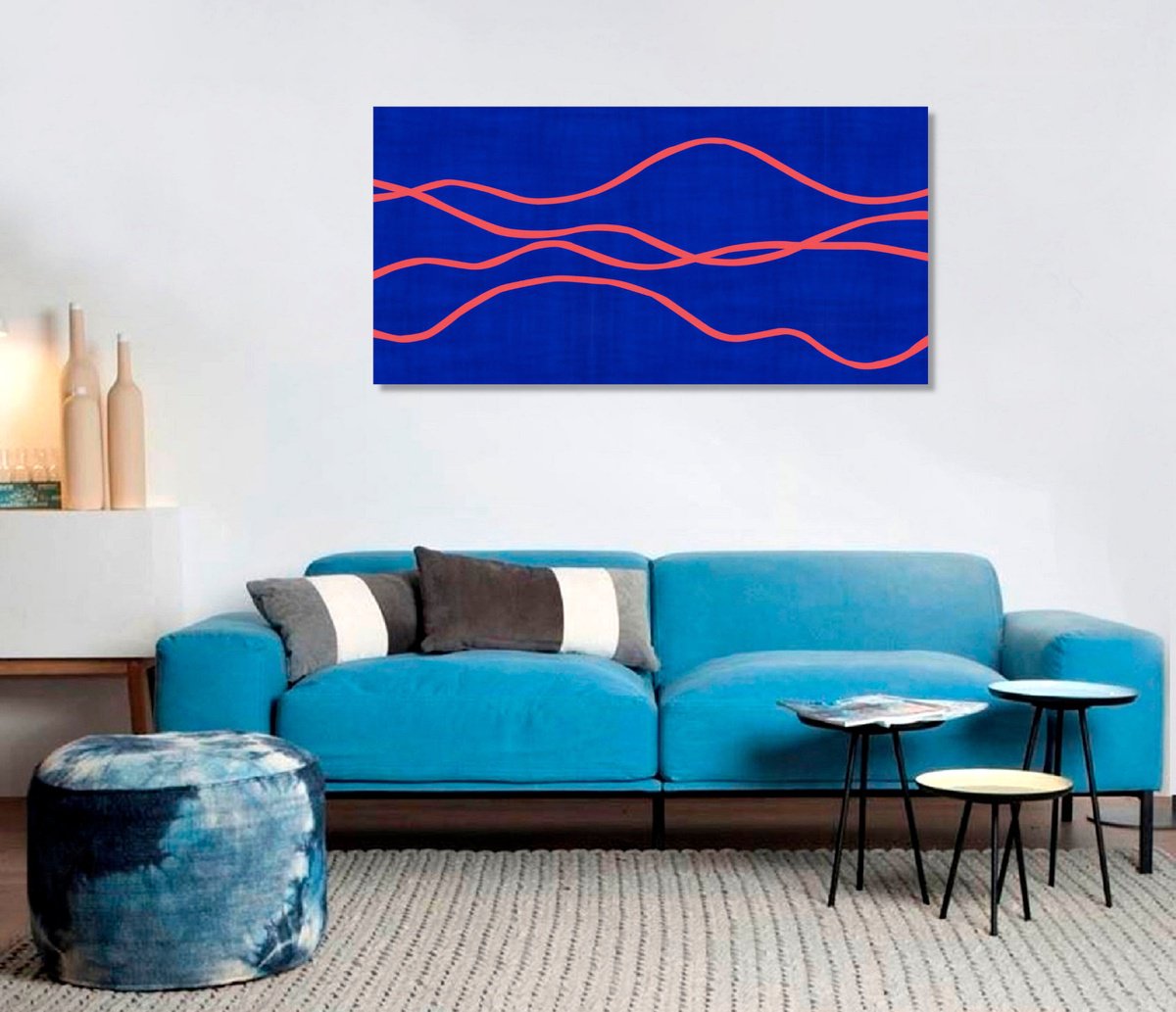 Abstract Landscape Acrylic Painting By Marina Krylova, 47 X 24", Minimalistic Landscape #18, Original Artwork