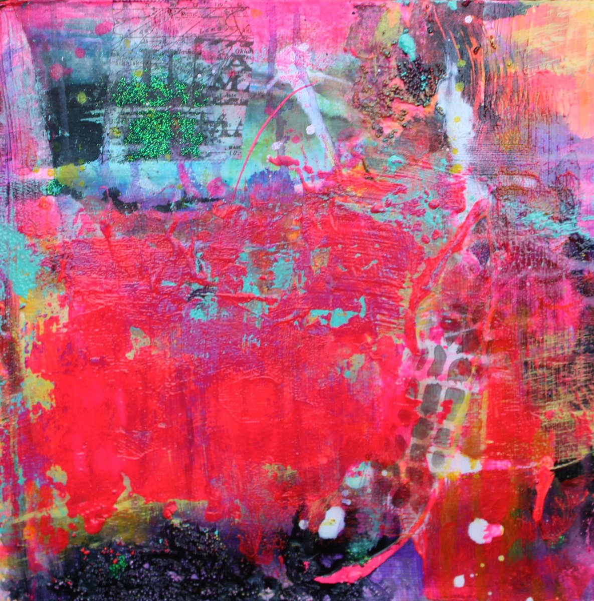 Organic Abstract Painting By Laura Spring, 10 X 10", Shine Bright ! 4, Original Artwork