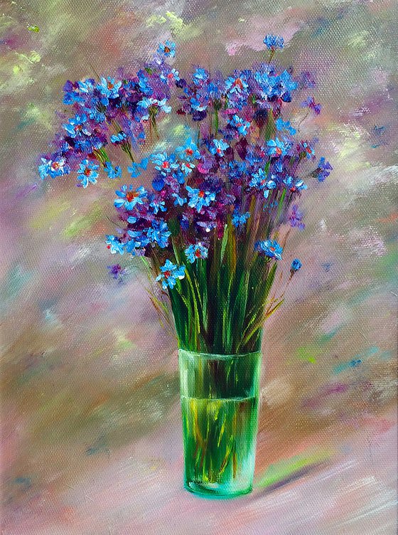 BOUQUET OF BLUE CORNFLOWERS - Wildflowers. Cornflowers. Beautiful bouquet. Abstract background. Freshness. Little. Cute.