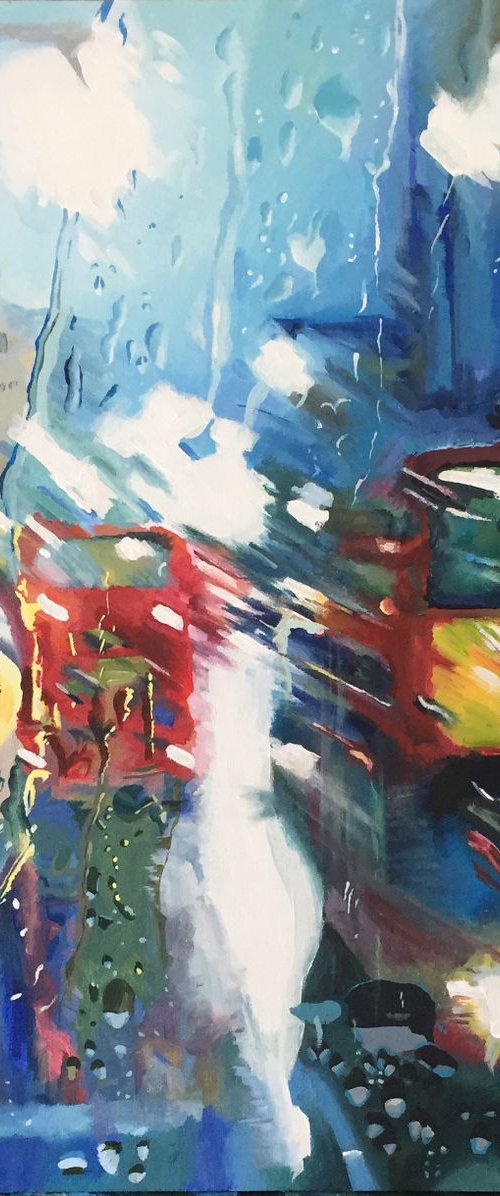 London Buses in the Rain by Helen Sinfield