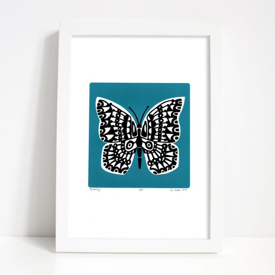 Butterfly in Slate Teal - Framed - FREE UK Delivery