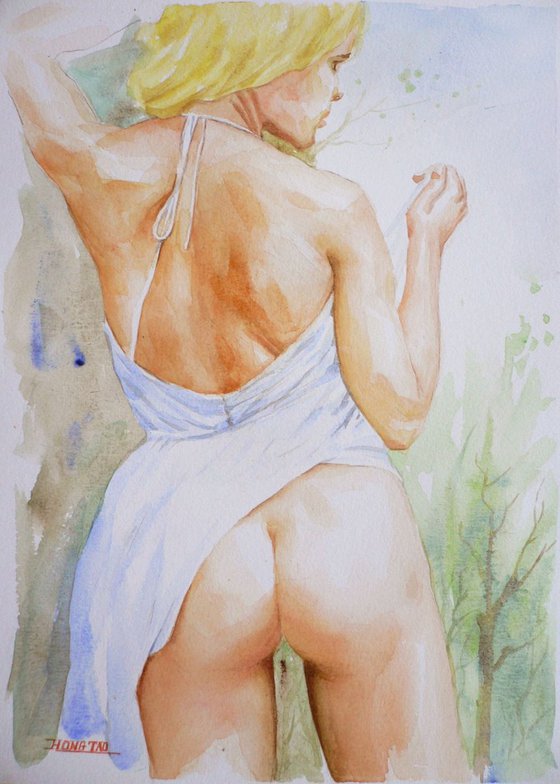 WATERCOLOUR PAINTING NUDE GIRL#16-6-27