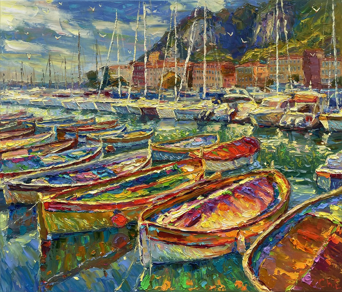 Pier With Boats By Evgeny Chernyakovsky, 27 X 24, Artwork For Sale On Artfinder