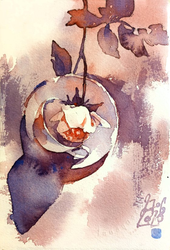 "Rose. Dance of light and shadow" original watercolor artwork