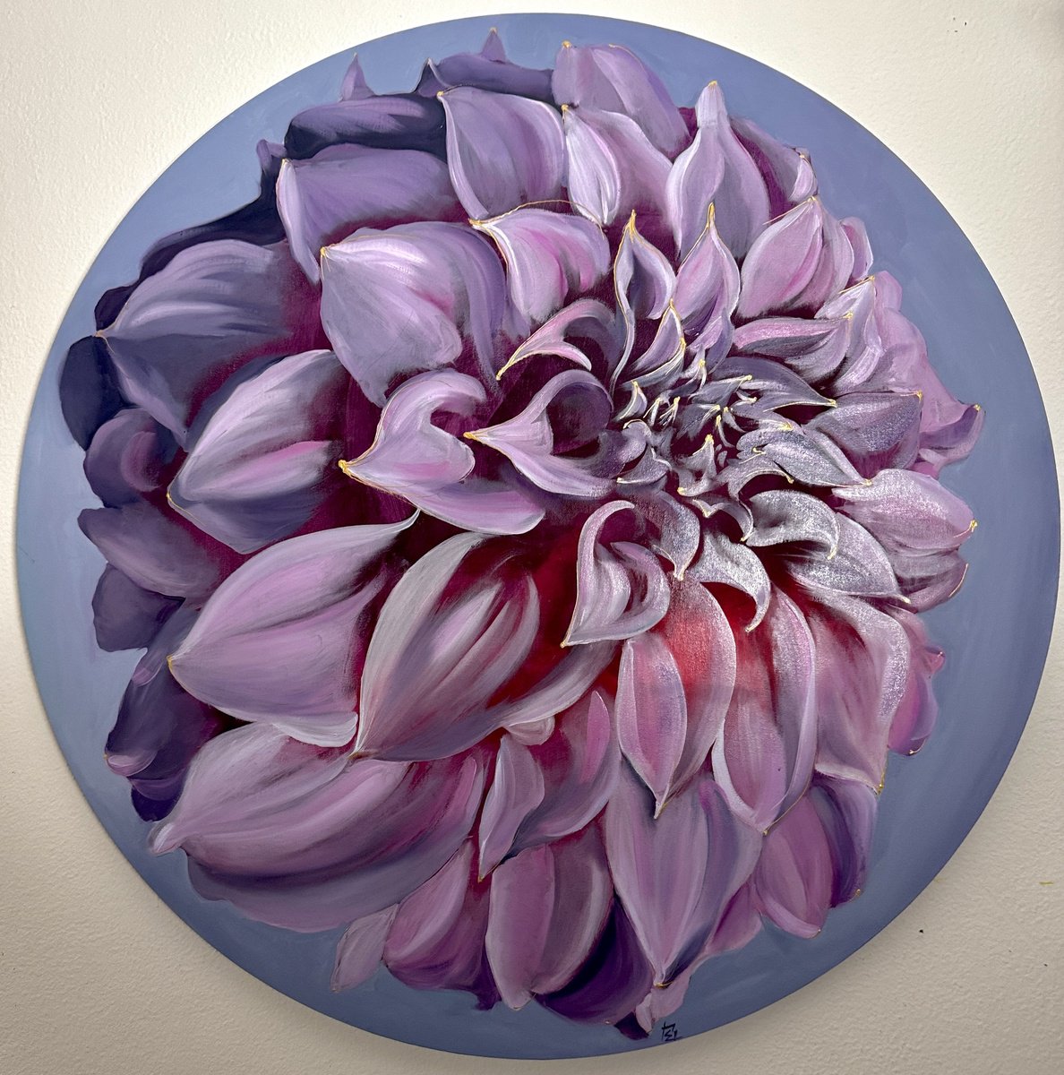 Photorealistic Oil Painting , King Dahlia. By Olena Hromova, 35 X 35, Artwork For Sale On Artfinder
