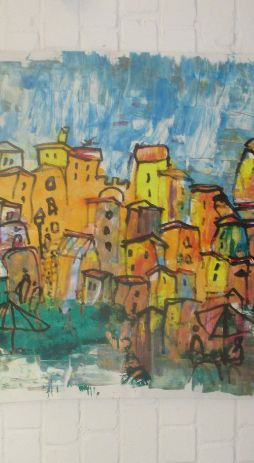 colourful italian city, tuscany xxl on canvas, not stretched by Sonja Zeltner-Müller