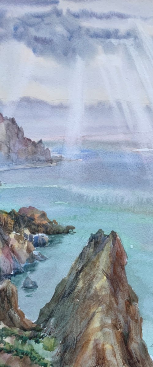 Sea and sky light. Watercolour by Marina Trushnikova. Seascape, Plein air artwork, A3 watercolor. by Marina Trushnikova