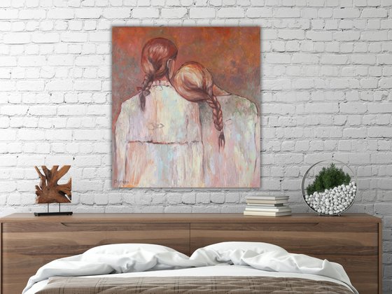 Silence Love - Original Oil Painting Faceless Girls Portrait