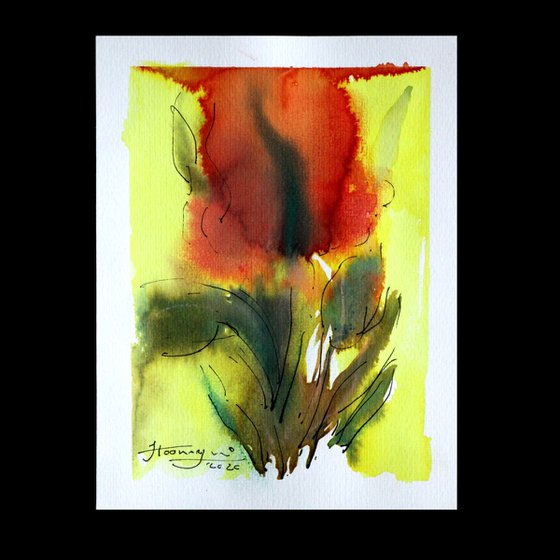 COLORFUL 17 (RED TULIP), WATERCOLOR ON PAPER, 10 X 13 CM -