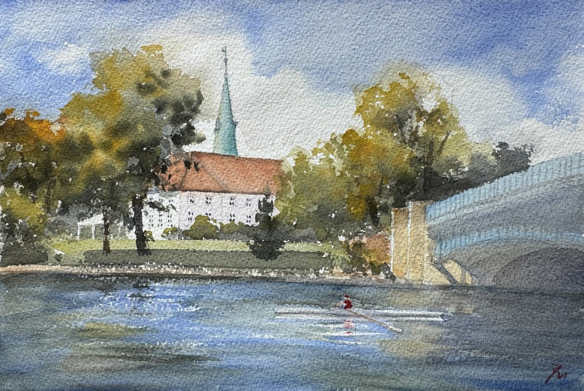 Impressionistic Cityscapes Watercolour By Shelly Du, 12 X 8", St. Johannis Kirche Hamburg, Original Artwork