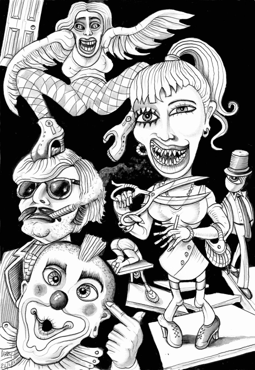 Surrealistic Portrait Ink Drawing By Spencer John Derry, 8 X 12", People Are Strange, Original Artwork