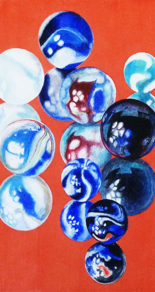 Marbles Reflecting on Red by Amanda Deadman