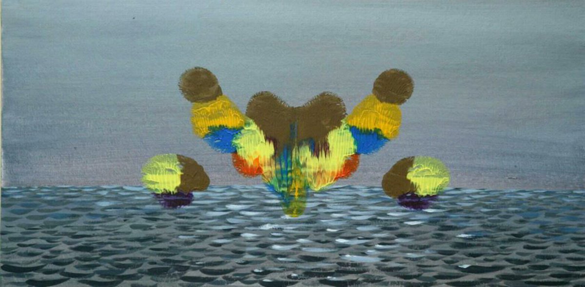 Abstract Acrylic Painting By Eugene Gorbachenko, 16 X 8, Abstract Seascape, Original Artwork