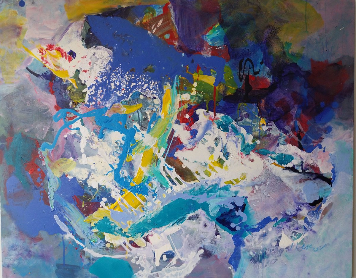 Abstract Acrylic Painting By Ivo Lekov, 39 X 31, Composition Abstract 5, Original Artwork