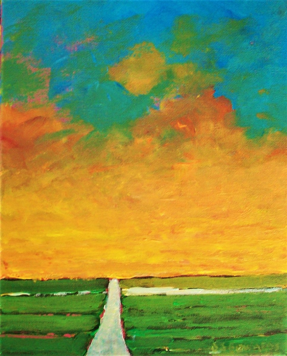 Impressionistic Landscape Acrylic Painting By David J Edwards, 8 X 10, Sunset After Rain, Original Artwork