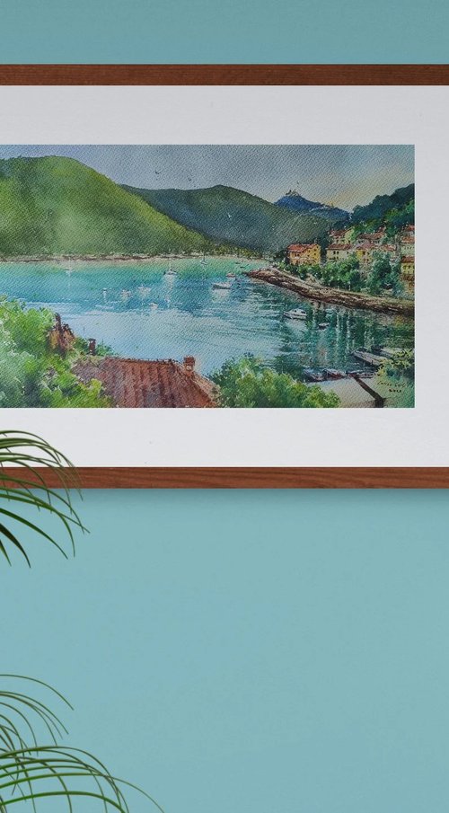 The idyllic Rabac watercolor painting (2023), European Istria Coastal port artwork by Larisa Carli