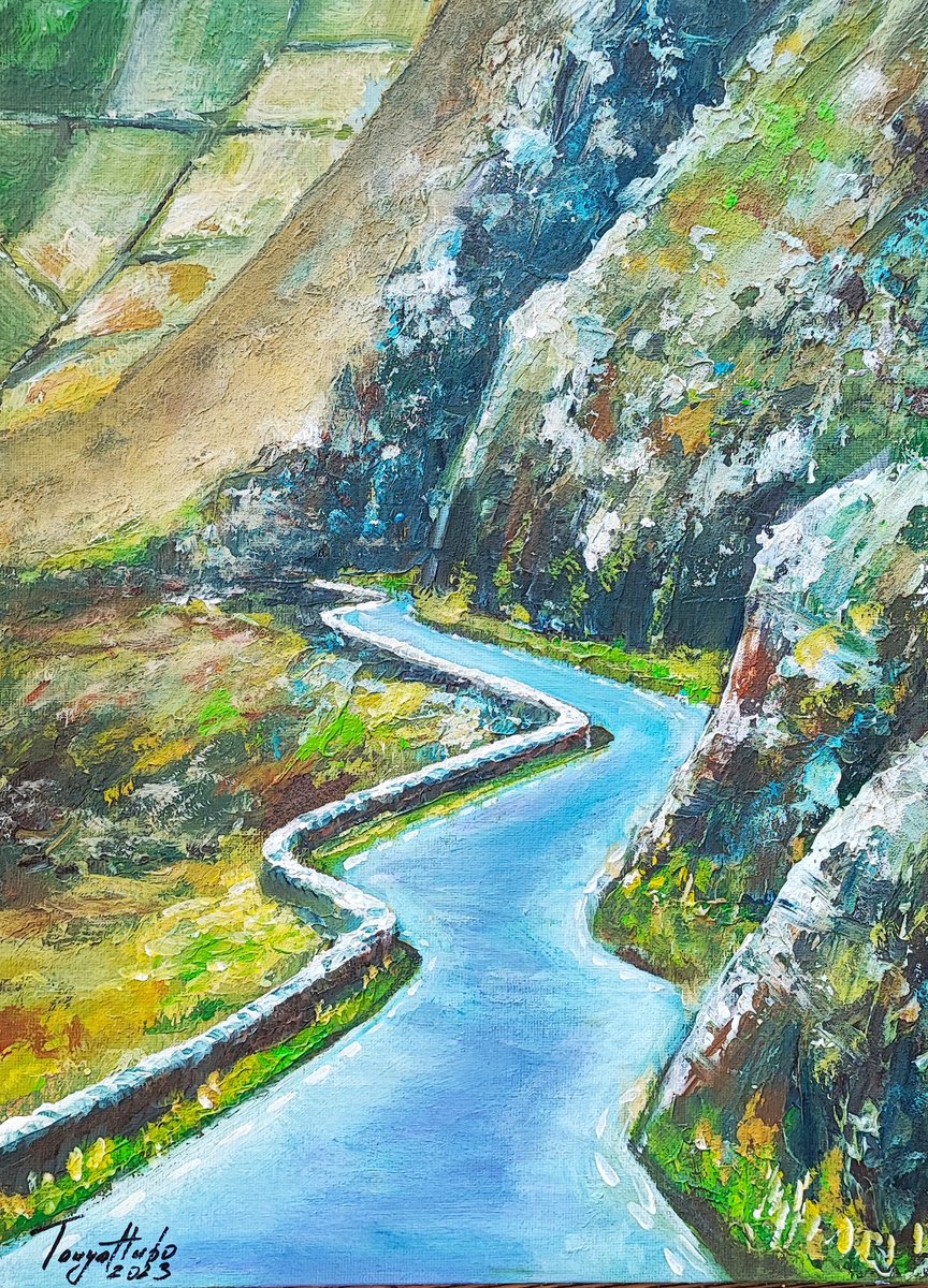 Impressionistic Landscape Acrylic Painting By Tatajana Obuhova, 12 X 16", Road In The Mountain., Original Artwork