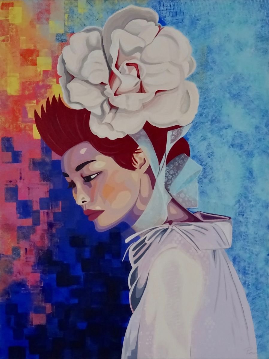 Expressive Portrait Acrylic Painting By Penny Burton, 24 X 31", Kyoto Rose, Original Artwork