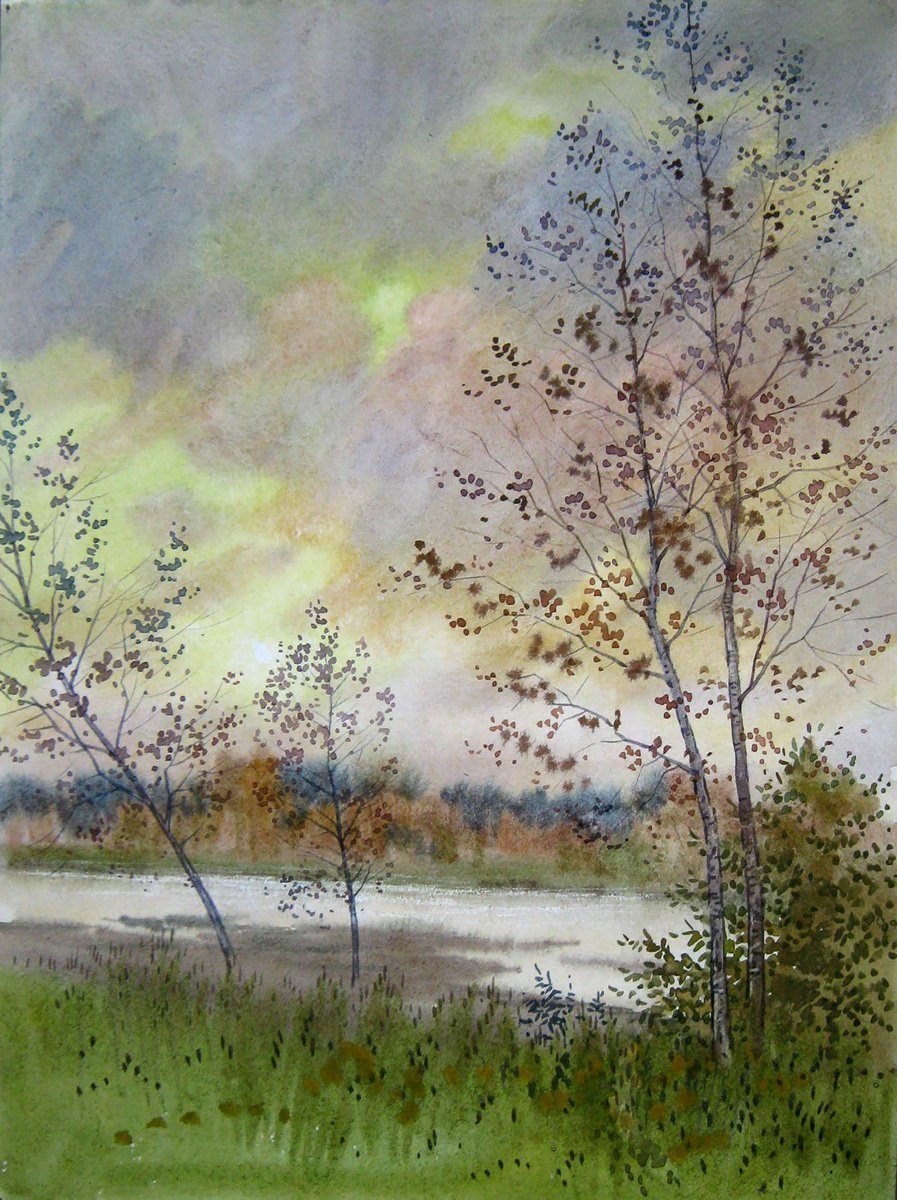 Impressionistic Landscape Watercolour By Valeriy Savenets-1, 12 X 16", In October, Original Artwork