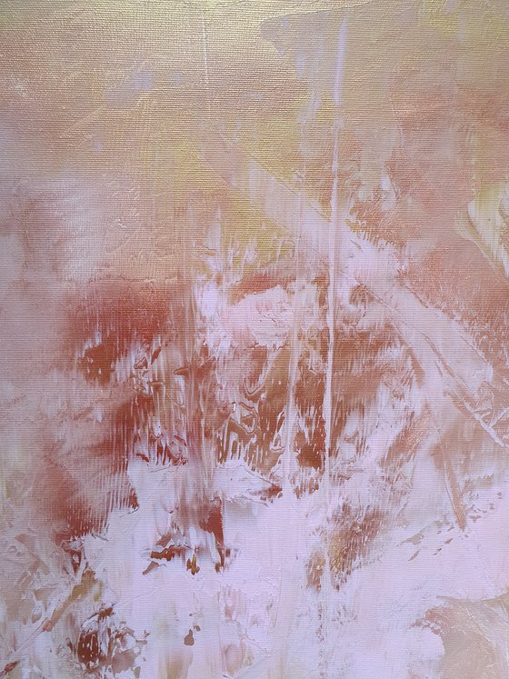 Love is in the air - golden, copper, pink abstract painting