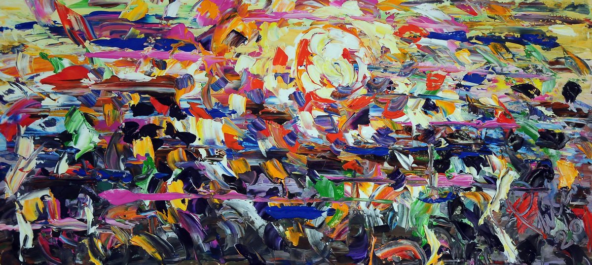 Abstract Acrylic Painting By Antonino Puliafico, 43 X 20, Tramonto Occidentale, Original Artwork