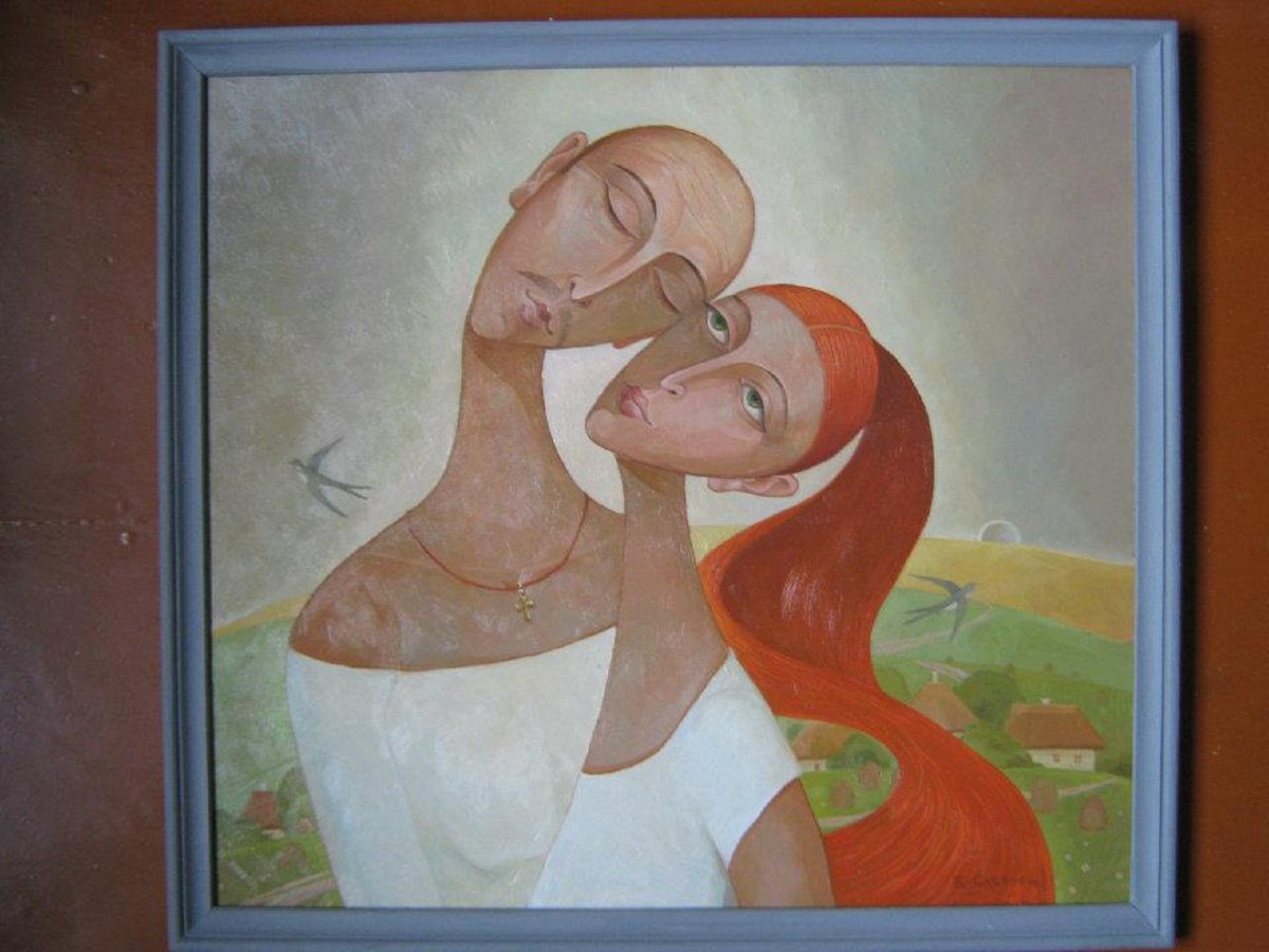 Impressionistic Portrait Oil Painting By Valeriy Savenets-1, 22 X 22", Couple Portrait, Original Artwork