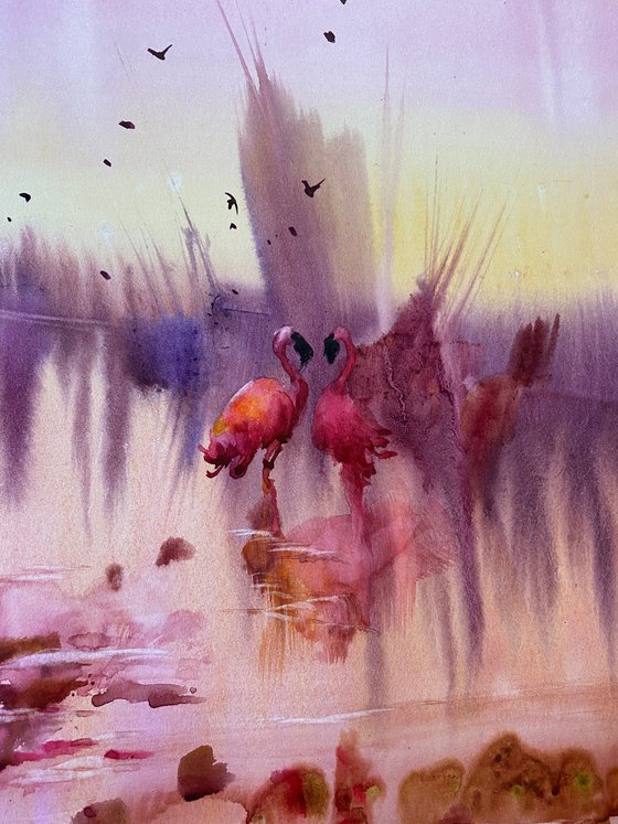 Sold Watercolor “Flamingos beauty” perfect gift