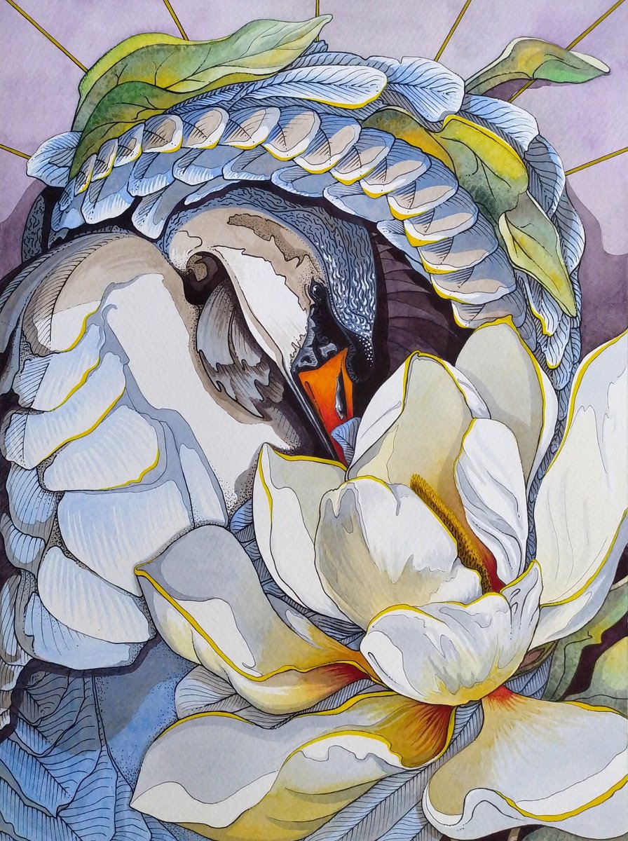 Animal Watercolour By Anna Shabalova, 12 X 16, Dance Of The Blue Swan, Original Artwork