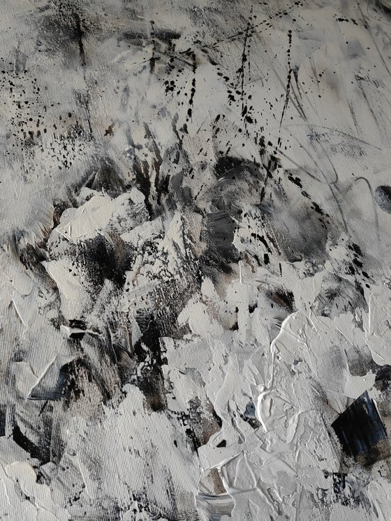 "Serenade in Black and White" XXL abstract flower painting